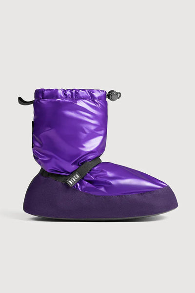 Bloch metalic purple dance warm up booties or cover shoes on a white background