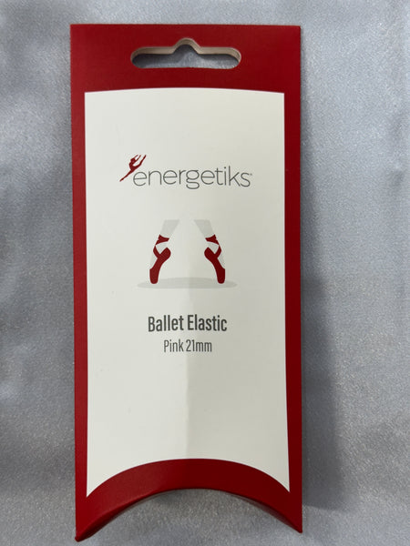 Energetiks pink ballet elastics packaged on a grey background