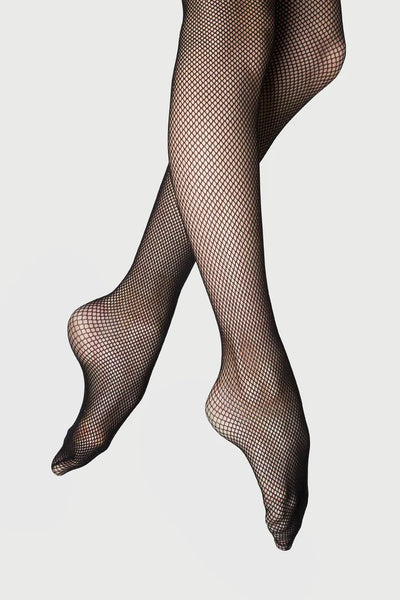 Black fishnet footed stockings on a white background