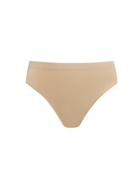 Beige seamless underwear briefs shown flat against a solid white background.