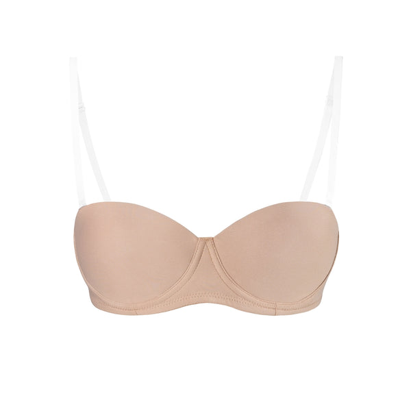 Supportive bra with clear straps front profile