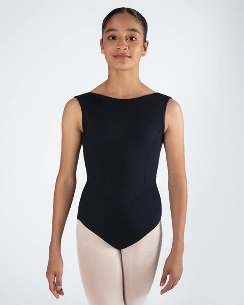 black sleeveless leotard