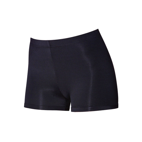  a unisex high cut black shorts on a white background front view