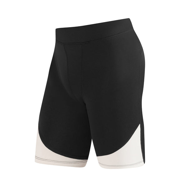 Black bike shorts with a white leg design on a white background | Dancewear Nation Australia