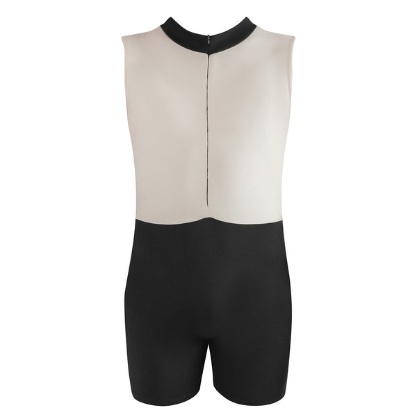 Cream and black sleeveless short unitard on a white background | Dancewear Nation Australia