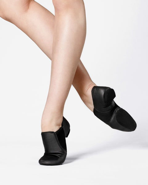 Black Neoprene and leather jazz shoes worn by a dancer