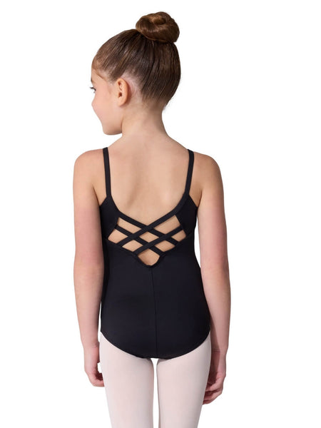 Young dancer wearing a black leotard with a criss-cross back design  | Dancewear Nation Australia