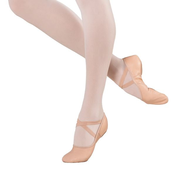 A pair of pink ballet shoes designed to fit adult feet, with the shoes molded to fit the shape of the feet and instep visible.